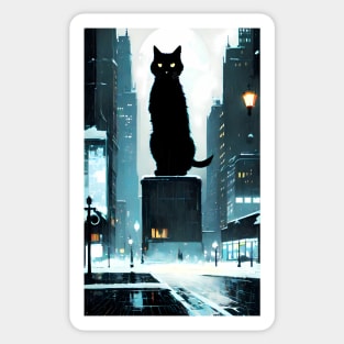 Black yule Cat at night 2 Sticker